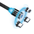 CJ Tech - Câble de charge universel magnétique de Micro USB, Type C et Lightning Non MFI 6 pi - Noir-La lumière LED sur la tête du câble vous permet de savoir quand le téléphone change