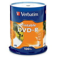 Verbatim - Disques DVD-R 4,7 Go 16X, avec étiquettes blanches imprimables à jet d'encre, cylindre de 100 disques-Vitesses d'enregistrement DVD de 1x à 16x