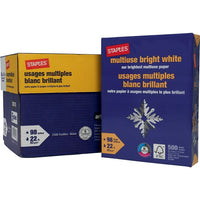 Papier blanc brillant multiusage certifié FSC de Staples, 22 lb, 8,5 po x 11 po, blanc, 2 500 feuilles/caisse-Brillance élevée 98 pour un contraste d'image et une lisibilité supérieurs