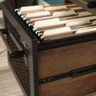 Sauder - La Collection Briarbrook Meuble d'ordinateur avec surmeuble - Finition Barrel Oak-etageres, panneau de modestie, façade et cadre des tiroirs à fichiers en metal laque.
