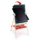 Hape - Chevalet retournement rapide-Dessinez, griffonnez, peignez - laissez libre cours à votre imagination ! Il suffit de retourner pour choisir le côté tableau noir ou tableau blanc, ou de couper un morceau de papier sur lequel peindre. Le porte-papier fixe différents formats de papier !