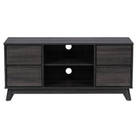 CorLiving THW-540-B Hollywood Meuble TV gris foncé avec tiroirs pour téléviseurs jusqu'à 55"-Donnez une nouvelle dimension à votre salon avec ce meuble TV moderne et élégant. Fabriqué avec des pieds en bois évasés, quatre tiroirs et quatre étagères ouvertes pour une apparence moderne de style années 50. Ce centre de divertissement crée un espace de rangement supplémentaire dans votre maison pour les médias, l'électronique, les accessoires, les livres ou la décoration. La belle finition en bois riche est par