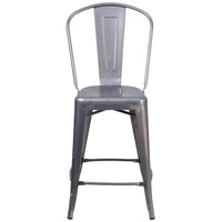 Flash Furniture - Tabouret de comptoir à enduit lustré de 24 pouces de hauteur pour l'intérieur avec dossier-Tabouret de comptoir style Bistro