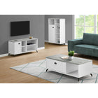 Monarch Specialties - 2840 Meuble Tv - 48 po L/Dessus Simili-Ciment Gris/Blanc-La console multimedia robuste avec une construction a panneaux epais comprend 1 armoire de rangement et 4 tablettes (dont 2 reglables) offrant des options flexibles pour organiser l'equipement du centre de divertissement et d'autres articles