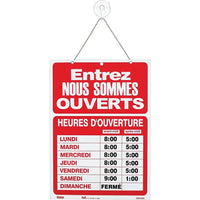 US Stamp & Sign - Panneau d'heures d'ouverture, Ouvert/Fermé, 9 x 11 po, français-Lettres et chiffres en vinyle de longue durée s'apposent sur affiche Heures Ouvrables en plastique  