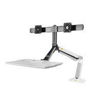 Poste de travail assise debout support à double bras pour écran pc de 22-27 po avec port USB de North Bayou FC40-2AB, Blanc-Poste de travail à double écran assis-debout
