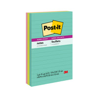 Post-it - Feuillets super collants, collection Éclat de lumière, 4 po x 6 po, lignés, 90 feuillets/bloc, paquet de 3, 270 feuilles-Les Feuillets super collants Post-it offrent deux fois plus d’adhérence