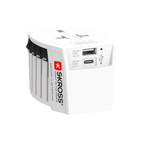 SKROSS - Adaptateur de Voyage Monde MUV USB (AC) - Blanc-Adaptateur de voyage mondial avec double chargeur USB intégré (1x USB-C et 1x USB-A)