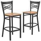 Flash Furniture - Tabouret de bar de la série HERCULES en métal noir et dossier en ''X'' -  Siège en bois naturel-Conception du dossier en "X"