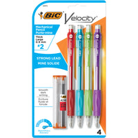 BIC - Portemines Velocity n° 2 HB, 0,9 mm - Paquet de 4-Mine résistante qui s'efface proprement