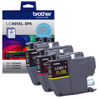 Brother LC401XL3PKS Ensemble de 3 cartouches d’encre couleur à haut rendement d’origine-Cyan/Magenta/Jaune