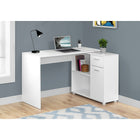 Monarch Specialties - 7350 Bureau 46 po - Blanc Avec Cabinet De Rangement-Le bureau en forme de L est divisé en 2 segments: une grande surface de travail principale et une surface plus petite et légèrement plus basse