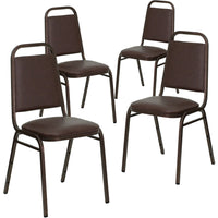 Flash Furniture – Chaise banquet empilable Hercules à dossier trapézoïdal avec structure cuivrée et vinyle brun, 4/pqt-Ensemble de 4 chaises de banquet polyvalentes