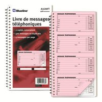 Livret de messages téléphoniques Blueline – 10 3/4 po x 5 3/4 po – Français-Papier rose avec duplicatas autocopiants blancs