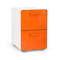 Poppin - Classeur Stow à 2 tiroirs, blanc + orange avec patins ou roulettes-Classeur à 2 tiroirs Stow - pour lettre et légal