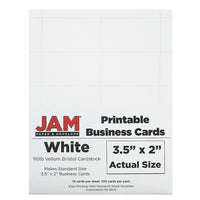 JAM Paper Cartes professionnelles imprimables, 2 x 3,5 po, blanc, 100/paquet (22130975)-Cartes professionnelles imprimables blanches