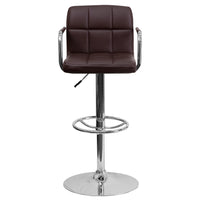 Flash Furniture – Tabouret de bar ajustable en vinyle matelassé brun avec pied et accoudoirs chromés (CH102029BRN)-Tabouret de style contemporain
