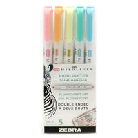 Zebra − Surligneurs Mildliner à double extrémité − couleurs fluorescentes variées − paquet de 5-Doublement extrémité : Pointe conique et biseautée﻿﻿