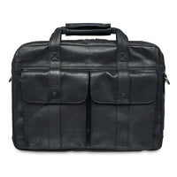 Mancini - Mallette pour portatif de 15,6 po 99-5466 avec pochette sécurisé RFID, deux compartiments, 16,25 x 4 x 12 po, noir-Cuir de buffle huilé et ciré à grain supérieur noir