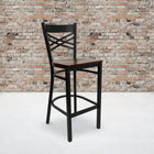 Flash Furniture - Tabouret de bar de la série HERCULES en métal noir et dossier ''X'' -  Siège en bois d'acajou-Assemblage soudé