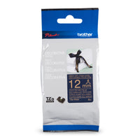 Brother Ruban décoratif satiné bleu marine avec texte doré authentique pour étiqueteuses P-touch, 12 mm de largeur-Ruban satiné TZe de 12 mm bleu marine avec texte doré pour étiqueteuses P-touch de Brother