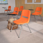 Flash Furniture - Chaise coquille ergonomique orange avec accoudoir-tablette rabattable pour droitiers, paquet de 5-Finition de cadre enduit de poudre grise avec patins en plastique