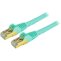 StarTech Câble de raccordement Ethernet Cat6a blindé, 7 pi, turquoise (C6ASPAT7AQ)-Protège vos données contre le bruit, les interférences radio et les perturbations électromagnétiques