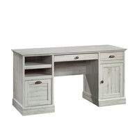 Sauder 59"W La Collection Barrister Lane Bureau Ministre - Finition White Plank-Deux tiroirs supérieurs sont dotés de glissières métalliques et de butées de sécurité pour ranger les éléments essentiels du bureau