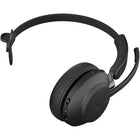 Casque Jabra Evolve2 65, Link 380a, Mono UC - Noir-Matériau : Coussin serre-tête en mousse ultra souple recouvert de silicone de couleur assortie, coussin d'oreille en mousse audio souple recouvert de similicuir de couleur assortie, bras coulissant en aluminium