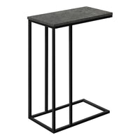 Monarch Specialties - 3765 Table D'Appoint - 25 po H/Fausse Pierre Grise/Metal Noir-Apportez une touche moderne a votre salon, bureau, chambre familiale ou taniere avec cette table d'appoint en forme de C