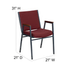 Flash Furniture – Chaise empilable robuste à revêtement bourgogne à motifs et rembourrage de 3 po Hercules, avec accoudoirs, p/4-Siège en contreplaqué épais de 0,625 po