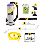 Proteam - Aspirateur dorsal SuperCoachVac  6 qt/6,6L et trousse d’accessoires multisurfaces Xover incluant un tube télescopique-Débris secs – 6qt /6,6L