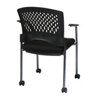Pro-Line – Fauteuil pour visiteur avec accoudoirs, roulettes et pellicule plastique ventilée autour du dossier, noir-Accoudoirs et cadre robustes fini titane