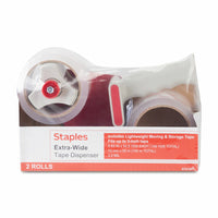 Staples Ruban d'emballage incolore avec dévidoir, 2 rouleaux, 72 mm x 50 m, 2,0 mil-Dévidoir à main avec ruban adhésif acrylique léger utilisé pour les déménagements et l'entreposage