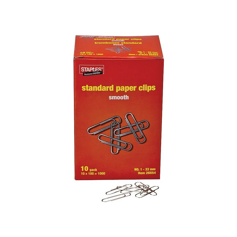 Staples Trombones standards, nº 1, 33 mm, lisses, argent, paquet de