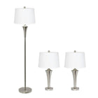 Ensemble de 3 lampes coniques Elegant Designs  (2 lampes de table, 1 lampadaire) avec abat-jour blancs, nickel brossé-Ensemble de lampes avec 2 tables et 1 lampadaire
