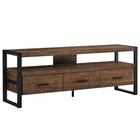 Monarch Specialties - 2820 Meuble Tv - 60 po L/Faux Bois Brun/3 Tiroirs-Une étagère ouverte idéal pour les unités audiovisuelles
