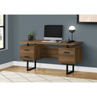 Monarch Specialties - 7625 Bureau 60 po L - Noyer/Metal Noir-Comprend 2 tiroirs de rangement sur le dessus et un tiroir à dossiers en bas avec des barres métalliques pour suspendre des dossiers de taille standard ou légale, et un dessus facile à nettoyer pour étudier, écrire ou travailler sur votre ordinateur portable.