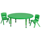Flash Furniture – Ensemble avec table d’activités ronde réglable de 45 po et 2 chaises d’école empilables, vert-Ensemble de table multi-usages pour enfants