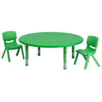 Flash Furniture – Ensemble avec table d’activités ronde réglable de 45 po et 2 chaises d’école empilables, vert-Ensemble de table multi-usages pour enfants