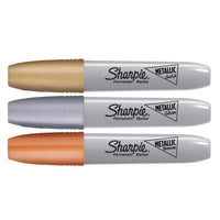 Sharpie - Marqueurs Permanents Métalliques - Pointe Biseautée - Couleurs Variées - Paquet de 3-L’encre permanente est formulée pour durer