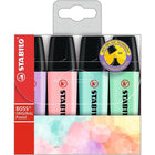 Stabilo – Surligneurs Boss Original à pointe biseautée, couleurs pastel variées, paquet de 4-Encre à base d'eau