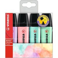 Stabilo – Surligneurs Boss Original à pointe biseautée, couleurs pastel variées, paquet de 4-Encre à base d'eau
