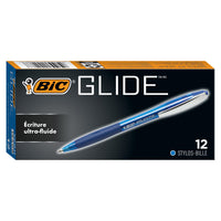BIC –Stylo à bille Glide Original − rétractable − 1,0 mm − bleu − paquet de 12-Un paquet de 12 stylos à bille rétractables Glide Blue de BIC