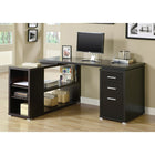 Monarch Specialties - 7019 Bureau - Espresso De Coin Cote Droit Ou Gauche-Le plateau, facile à nettoyer, est divisé en deux parties : une grande surface de travail principale pour votre ordinateur portable et une surface inférieure plus petite au sommet de l'étagère.