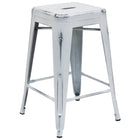 Flash Furniture – Tabouret de comptoir de 24 po en métal vieilli sans dossier, pour intérieur, blanc (ETBT350324WH)-Tabouret moderne empilable style industriel
