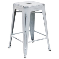 Flash Furniture – Tabouret de comptoir de 24 po en métal vieilli sans dossier, pour intérieur, blanc (ETBT350324WH)-Tabouret moderne empilable style industriel
