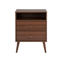 Prepac - Table de chevet haute Milo à deux tiroirs et tablette - cerisier-Fini en cerisier