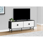 Monarch Specialties - 2732 Meuble Tv - 60 po L/Noir/Portes Blanc Avec Metal Noir-Le design moderne et élégant se caractérise par une finition en stratifié noir et blanc avec des portes nervurées blanches et un cadre robuste en métal noir avec des boutons en métal noir