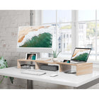 Fitueyes - Support pour écran double avec support pour téléphone - Support pour écran à 3 étagères,longueur et angle réglables-Capacite de charge maximale : 55 livres